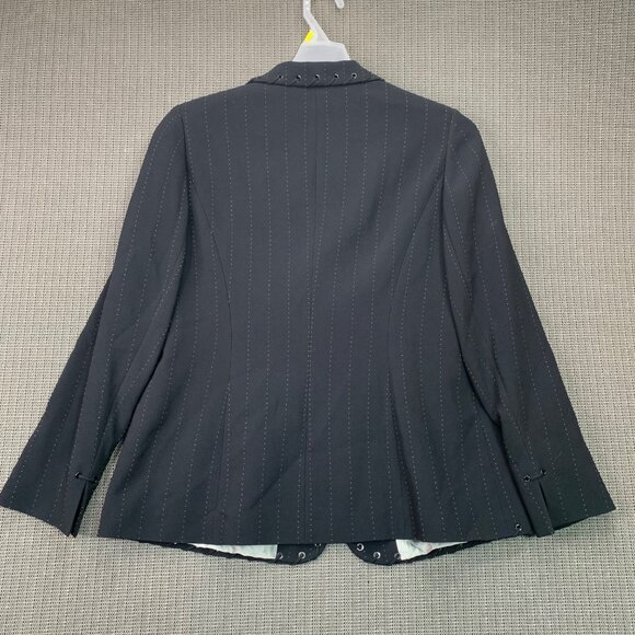 Chesca Womens Black Pinstripe Blazer W/ Lace-Up Detail Size 16 Single-Breasted - Picture 2 of 10